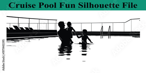 Silhouette of family having fun in cruise ship swimming pool