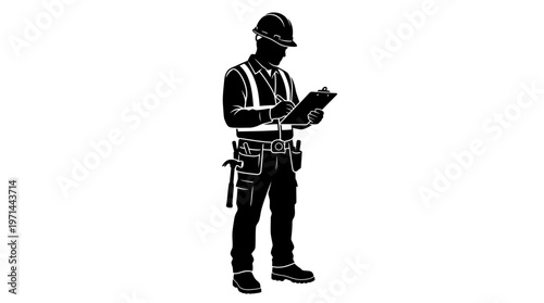 Construction worker with safety gear.