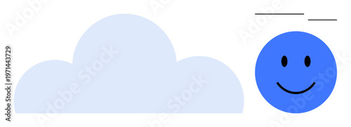 Cloud computing concept. Cloud and happy face connectivity and data sharing. Cloud computing powers data access and digital interaction. Great for IT, design, and education
