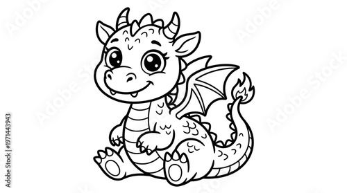 Cute Cartoon Dragon Sitting Down.