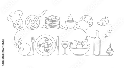 Food and drink items on table.