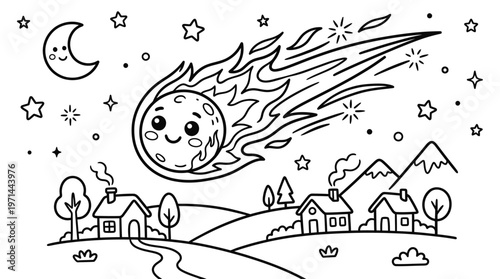 Smiling Meteor with Fiery Tail.