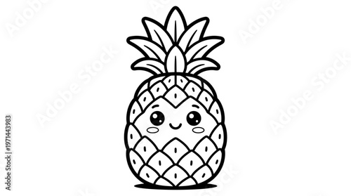 Cartoon Pineapple Fruit Smiling Face.