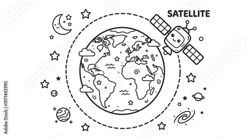 Satellite orbiting the Earth in space.