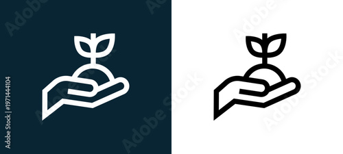Two-color seed outline icon pair in black and white, editable stroke vector illustration for web, mobile apps, UI design, branding, and print from nature