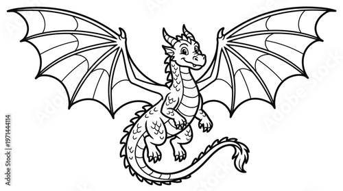 Smiling Cartoon Dragon Flying High.