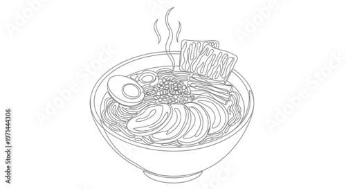 Steaming bowl of noodles with vegetables.