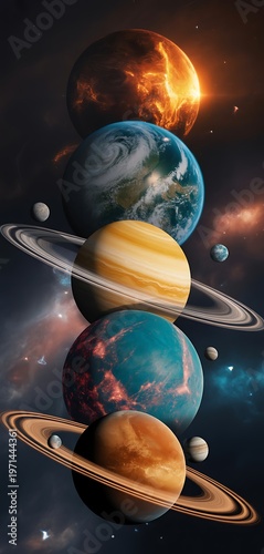 solar system planets orbiting sun in cosmic space illustration