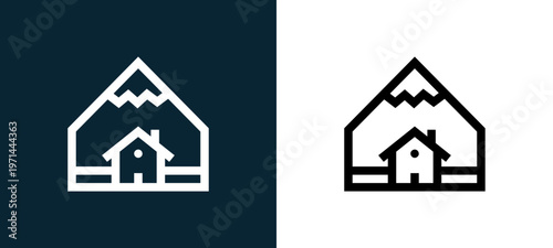 Two-color house outline icon pair in black and white, editable stroke vector illustration for web, mobile apps, UI design, branding, and print from nature