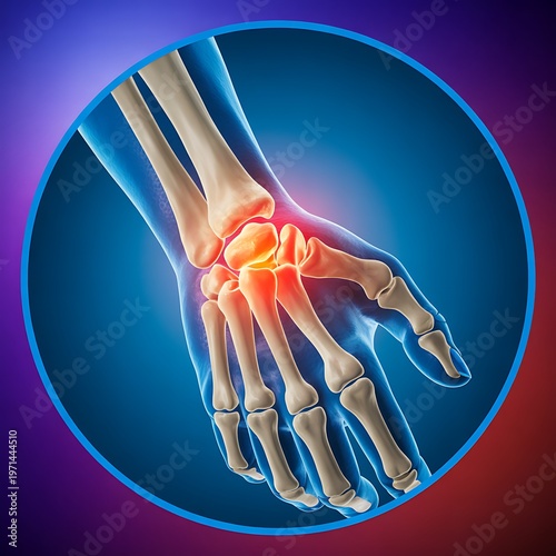 3d medical illustration of hand carpal tunnel syndrome highlighted in red glow