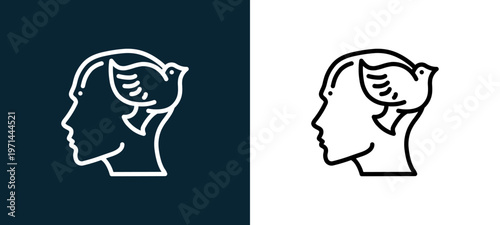Two-color empathy outline icon pair in black and white, editable stroke vector illustration for web, mobile apps, UI design, branding, and print from human mind