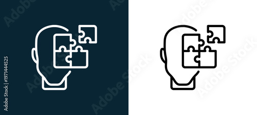 Two-color autism outline icon pair in black and white, editable stroke vector illustration for web, mobile apps, UI design, branding, and print from human mind