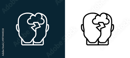 Two-color conflict outline icon pair in black and white, editable stroke vector illustration for web, mobile apps, UI design, branding, and print from human mind