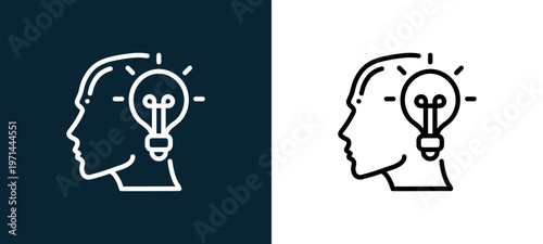 Two-color idea outline icon pair in black and white, editable stroke vector illustration for web, mobile apps, UI design, branding, and print from human mind