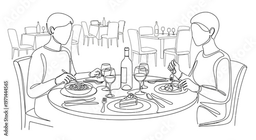 Two people eating at a restaurant.