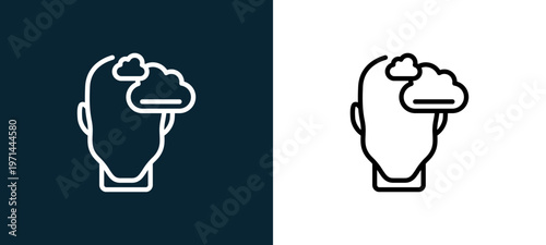 Two-color dreaming outline icon pair in black and white, editable stroke vector illustration for web, mobile apps, UI design, branding, and print from human mind