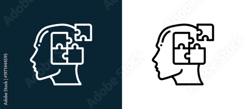 Two-color autism outline icon pair in black and white, editable stroke vector illustration for web, mobile apps, UI design, branding, and print from human mind