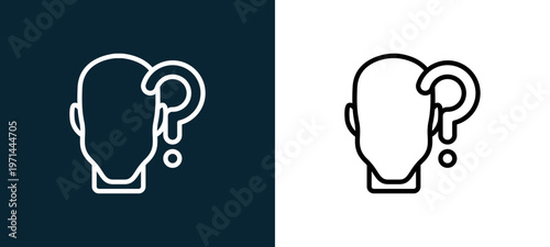 Two-color confusion outline icon pair in black and white, editable stroke vector illustration for web, mobile apps, UI design, branding, and print from human mind