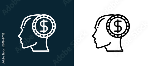 Two-color greed outline icon pair in black and white, editable stroke vector illustration for web, mobile apps, UI design, branding, and print from human mind