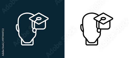 Two-color education outline icon pair in black and white, editable stroke vector illustration for web, mobile apps, UI design, branding, and print from human mind