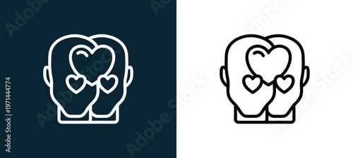Two-color in love outline icon pair in black and white, editable stroke vector illustration for web, mobile apps, UI design, branding, and print from human mind