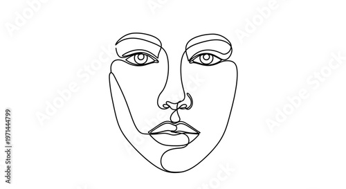 Woman Face Minimalist Line Drawing Portrait.