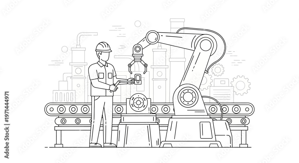 Obraz premium Man working with robotic arm machine.