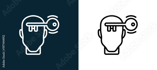 Two-color open mind outline icon pair in black and white, editable stroke vector illustration for web, mobile apps, UI design, branding, and print from human mind