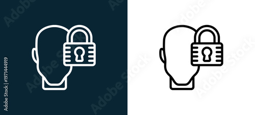 Two-color security outline icon pair in black and white, editable stroke vector illustration for web, mobile apps, UI design, branding, and print from human mind