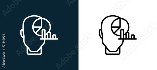 Two-color analysis outline icon pair in black and white, editable stroke vector illustration for web, mobile apps, UI design, branding, and print from human mind