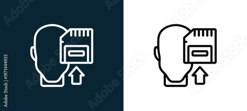 Two-color memory outline icon pair in black and white, editable stroke vector illustration for web, mobile apps, UI design, branding, and print from human mind
