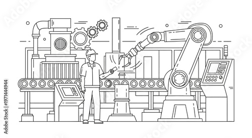 Industrial robotic arm in factory.