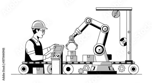 Man operating robotic industrial machine.