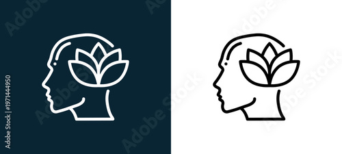 Two-color calm outline icon pair in black and white, editable stroke vector illustration for web, mobile apps, UI design, branding, and print from human mind