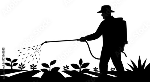 Man spraying pesticide on plants outside.