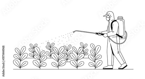 Man spraying pesticide on plants.