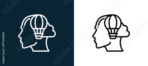 Two-color imagination outline icon pair in black and white, editable stroke vector illustration for web, mobile apps, UI design, branding, and print from human mind
