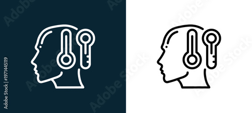 Two-color bipolar outline icon pair in black and white, editable stroke vector illustration for web, mobile apps, UI design, branding, and print from human mind