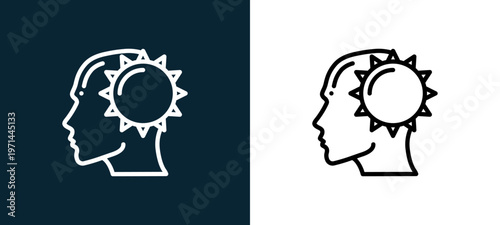 Two-color happy outline icon pair in black and white, editable stroke vector illustration for web, mobile apps, UI design, branding, and print from human mind