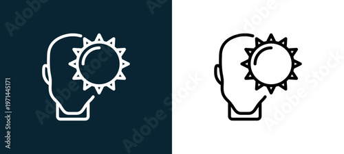 Two-color happy outline icon pair in black and white, editable stroke vector illustration for web, mobile apps, UI design, branding, and print from human mind