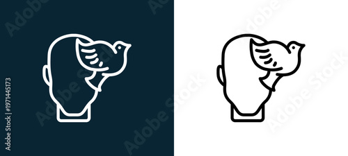 Two-color calm outline icon pair in black and white, editable stroke vector illustration for web, mobile apps, UI design, branding, and print from human mind