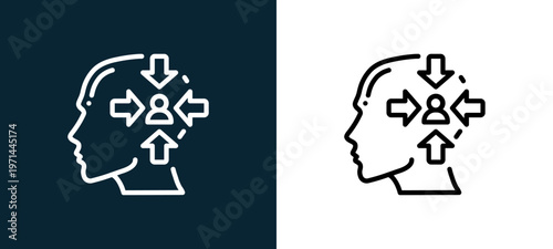 Two-color introvert outline icon pair in black and white, editable stroke vector illustration for web, mobile apps, UI design, branding, and print from human mind