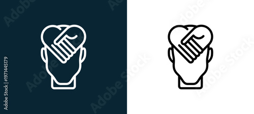 Two-color empathy outline icon pair in black and white, editable stroke vector illustration for web, mobile apps, UI design, branding, and print from human mind