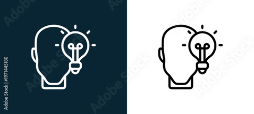 Two-color idea outline icon pair in black and white, editable stroke vector illustration for web, mobile apps, UI design, branding, and print from human mind