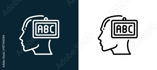 Two-color knowledge outline icon pair in black and white, editable stroke vector illustration for web, mobile apps, UI design, branding, and print from human mind