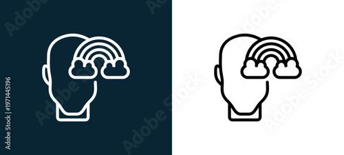 Two-color imagination outline icon pair in black and white, editable stroke vector illustration for web, mobile apps, UI design, branding, and print from human mind