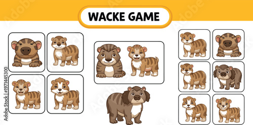 Animal Matching Game with Tiger, Bear, and Other Cute Characters Fun Interactive Flat Vector Illustration Set