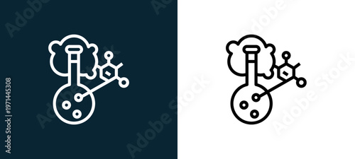 Two-color lab outline icon pair in black and white, editable stroke vector illustration for web, mobile apps, UI design, branding, and print from science