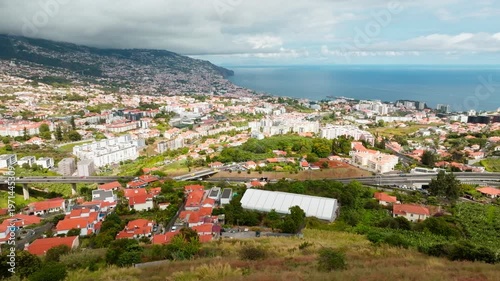 Aerial drone view of Funchal town, Madeira island, Portugal