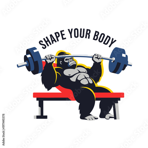 Gorilla Lifting Weights on Bench Press Shape Your Body Fitness Gym Workout